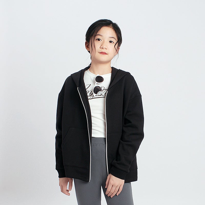 Children's Spring and Autumn Korean Style New Hooded Jacket Big Children's Printed Loose Top Girls' Zipper Jacket - Image 1