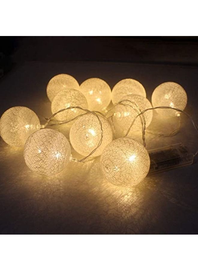 llwoo Cotton Balls Fairy Lights 10 LED Cotton Balls String Light 2.15M/6.56ft Warm White D (D: 4.5cm/1.77inch) for Bedroom, Party, Indoor, Wedding, Festival Decor - Image 1