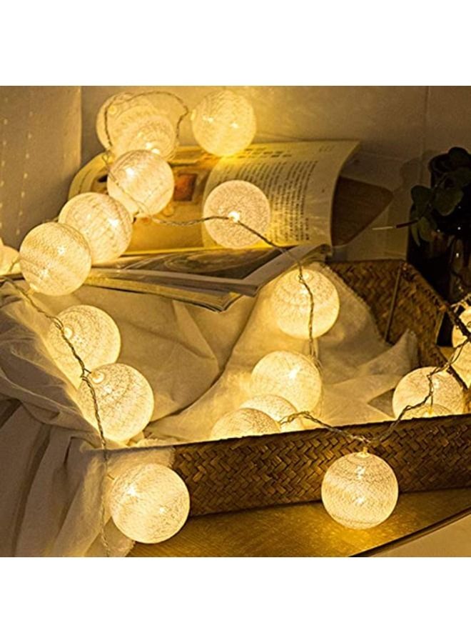 llwoo Cotton Balls Fairy Lights 10 LED Cotton Balls String Light 2.15M/6.56ft Warm White D (D: 4.5cm/1.77inch) for Bedroom, Party, Indoor, Wedding, Festival Decor - Image 2