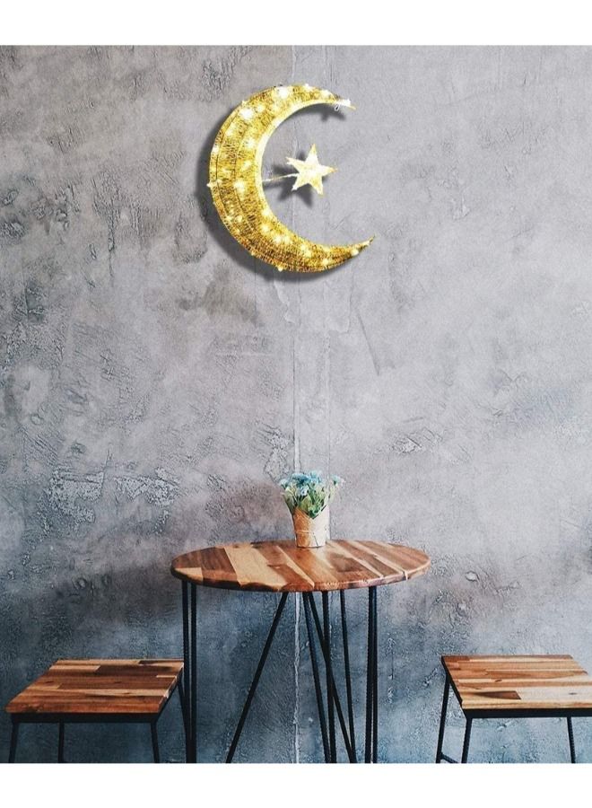 Ramadan Decoration Lighting Lantern Crescent Light, Eid Mubarak 3D Golden Hilal Crescent 20 LED Light, Ramadan Kareem Home Light Decorations 20CM - Image 1