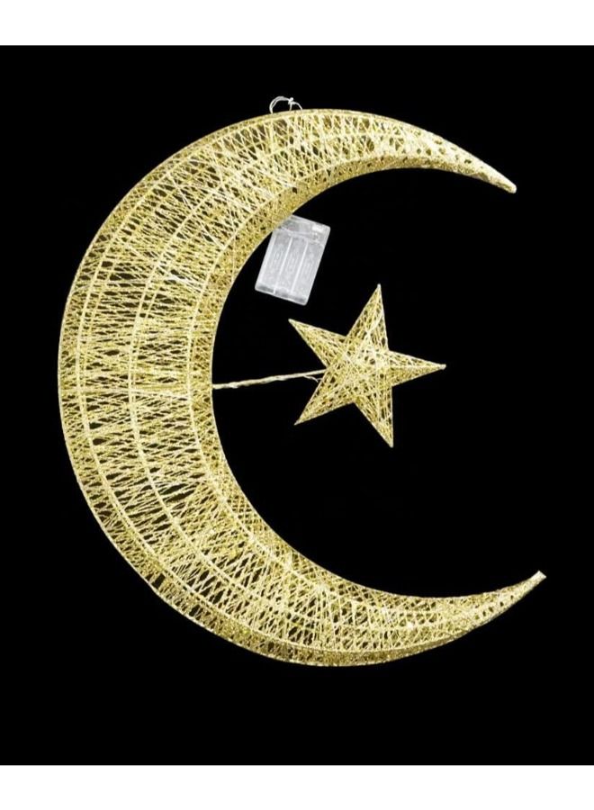Ramadan Decoration Lighting Lantern Crescent Light, Eid Mubarak 3D Golden Hilal Crescent 20 LED Light, Ramadan Kareem Home Light Decorations 20CM - Image 4