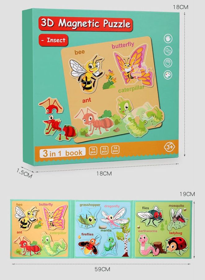 Montessori Magnetic Cardboard Puzzle Book Toys Durable Reusable Paper Puzzles for Visual Cognitive Training Insect - Image 3
