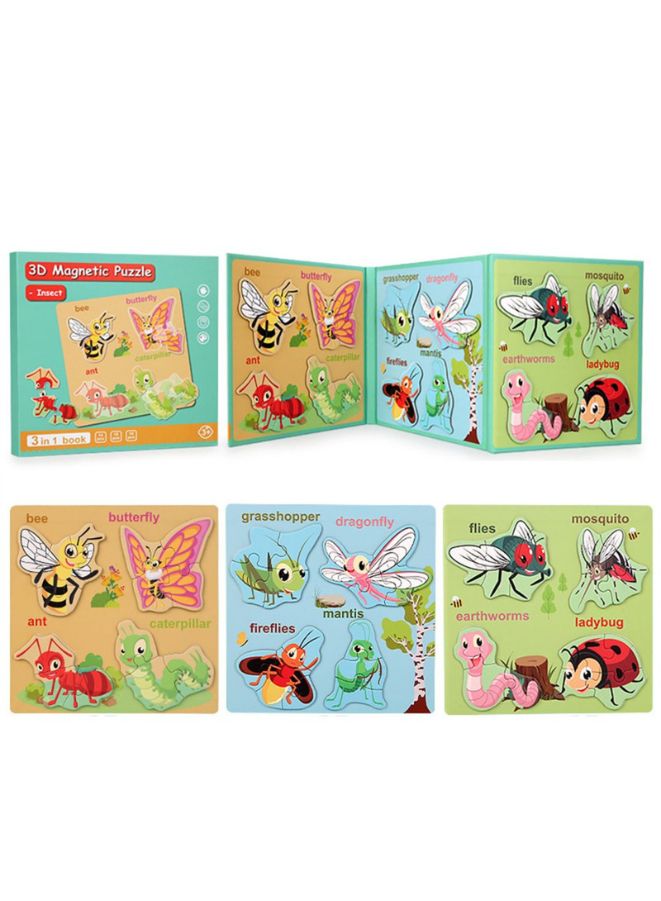 Montessori Magnetic Cardboard Puzzle Book Toys Durable Reusable Paper Puzzles for Visual Cognitive Training Insect - Image 1