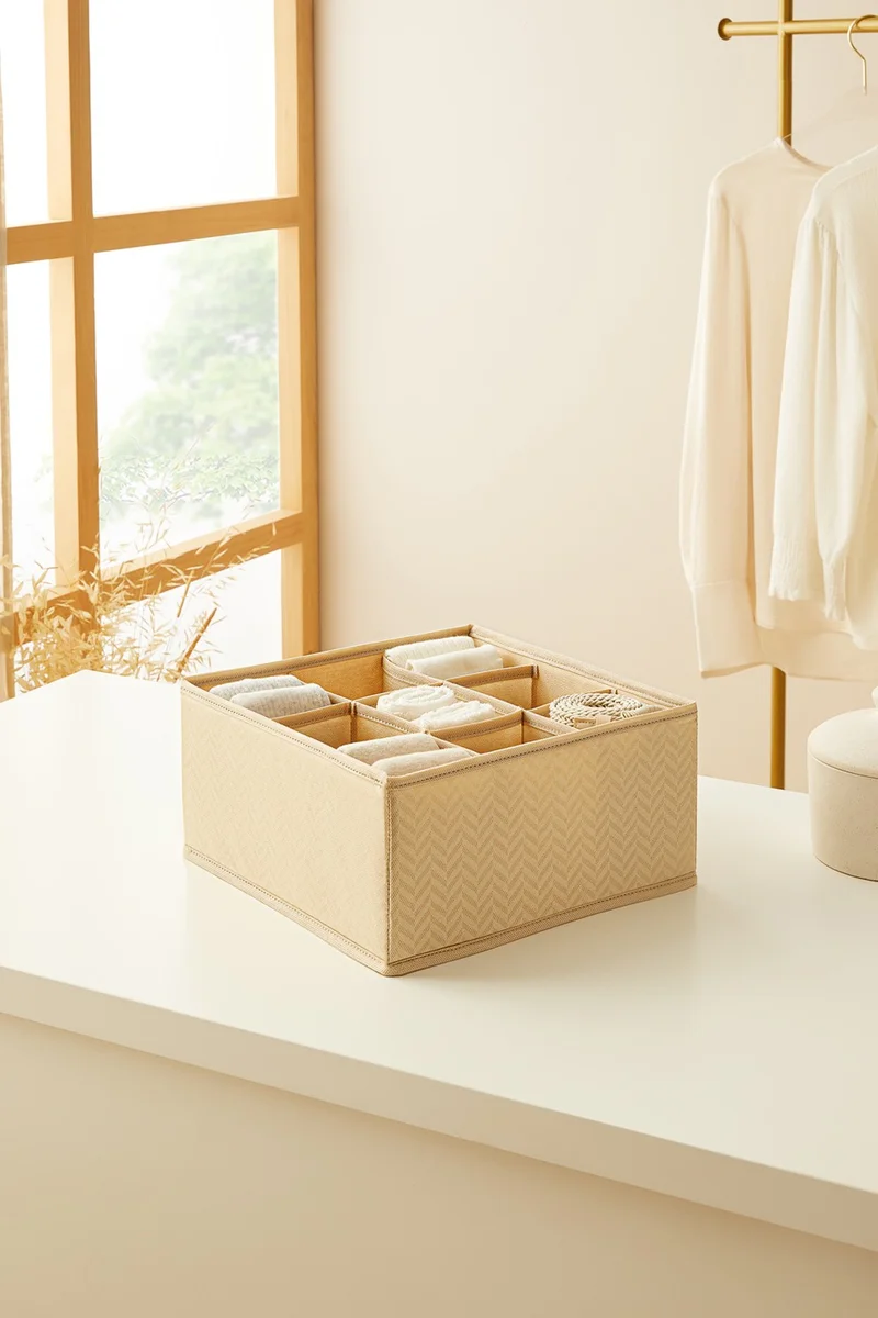 Ocean Home Textile 9 Compartment Honeycomb Beige Drawer Cabinet Laundry Organizer Folding Storage Box Organizer 28x28x13 cm