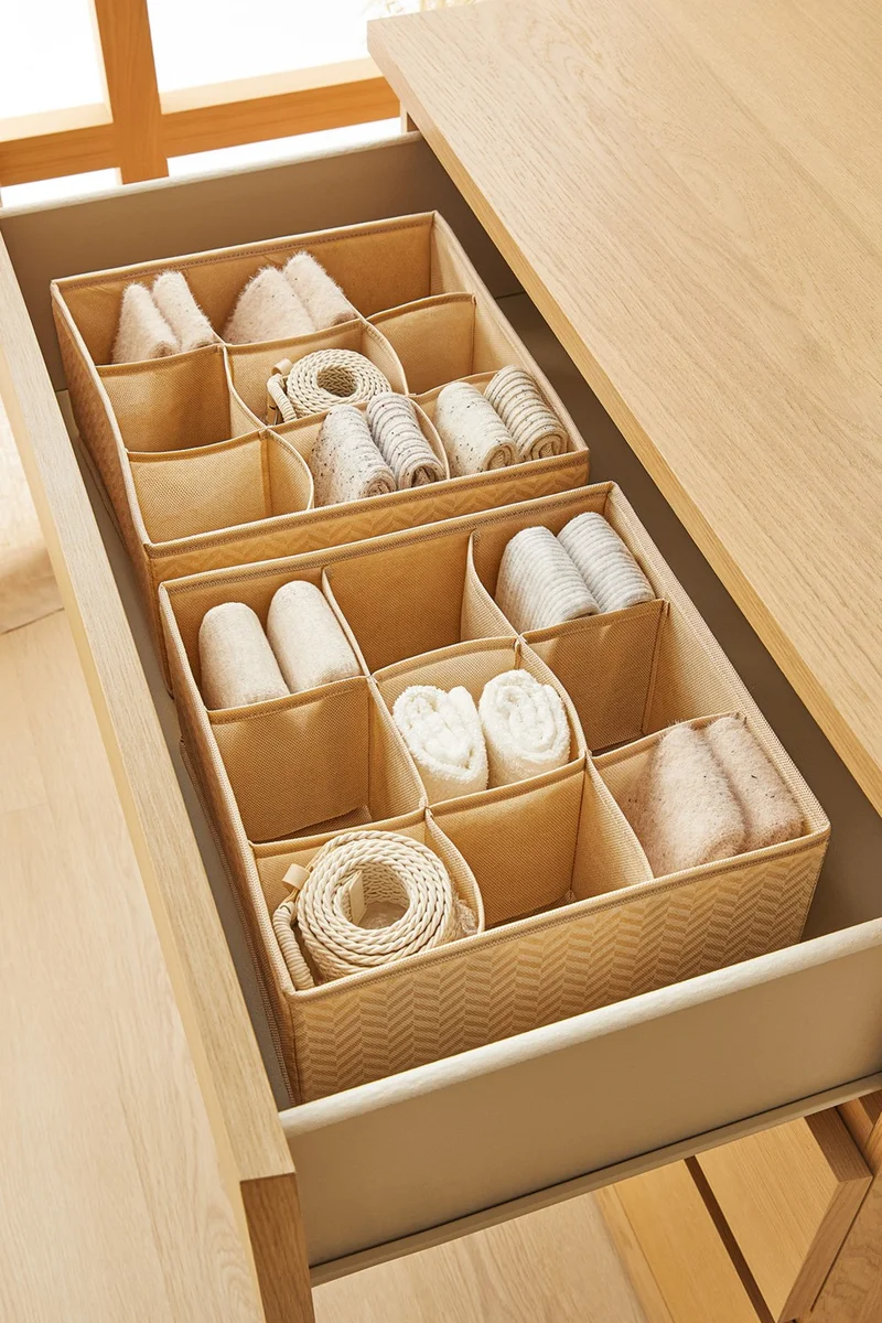 Ocean Home Textile 9 Compartment Honeycomb Beige Drawer Cabinet Laundry Organizer Folding Storage Box Organizer 28x28x13 cm