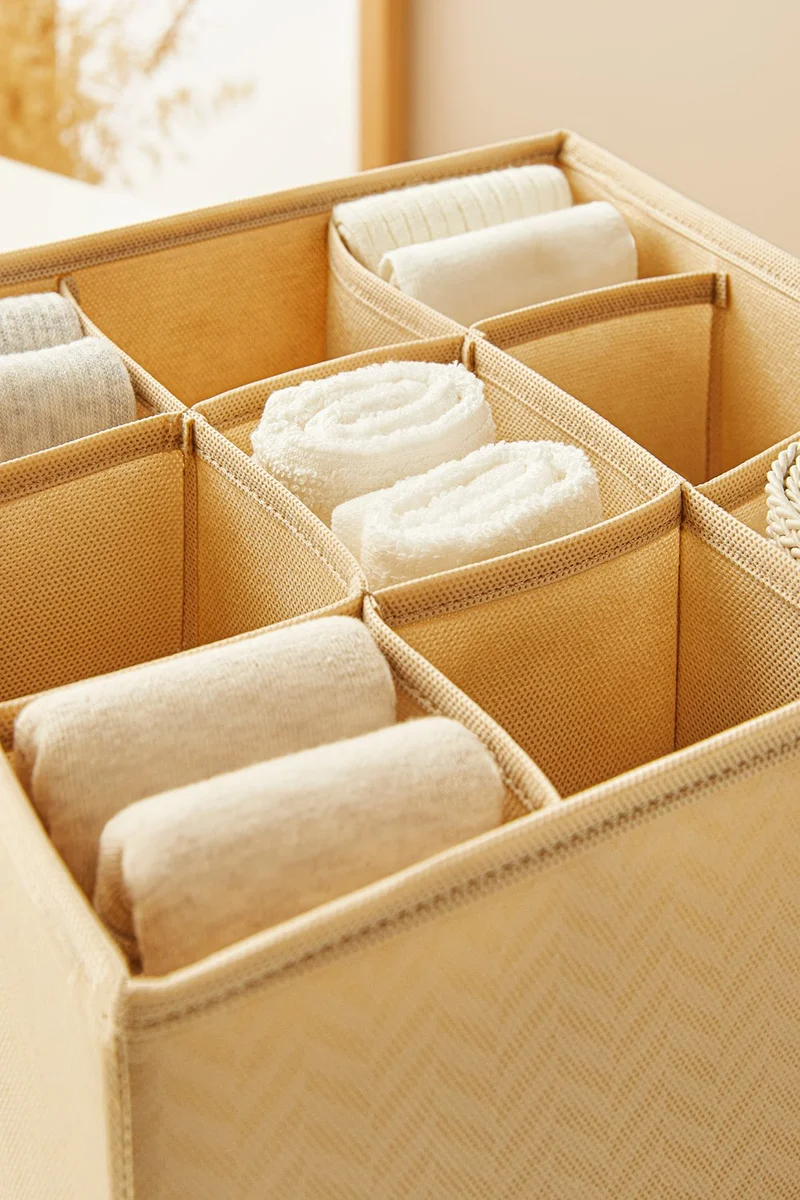Ocean Home Textile 9 Compartment Honeycomb Beige Drawer Cabinet Laundry Organizer Folding Storage Box Organizer 28x28x13 cm
