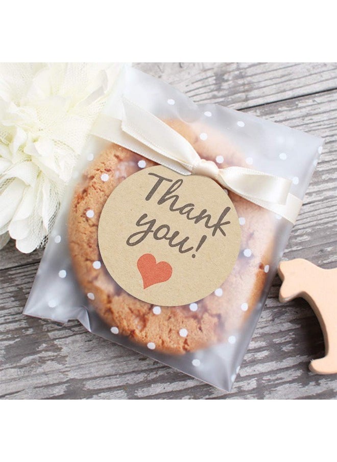 FLYTT Self Adhesive Cookie Bags Treat Bags Resealable Cellophane Bags White Polka Dot Individual Cookie Bags With Thank You Stickers For Gift Giving (3.9''X3.9'' 100 Pcs)  - Image 1