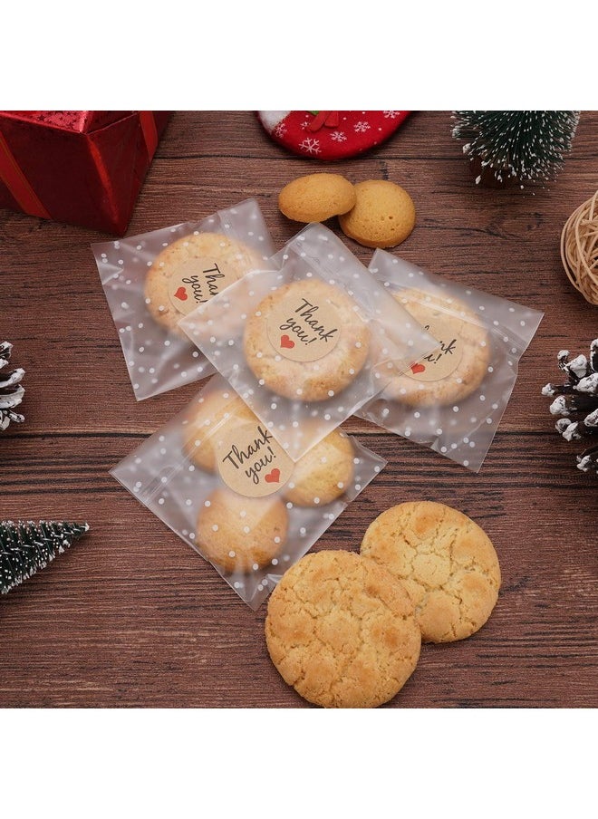 FLYTT Self Adhesive Cookie Bags Treat Bags Resealable Cellophane Bags White Polka Dot Individual Cookie Bags With Thank You Stickers For Gift Giving (3.9''X3.9'' 100 Pcs)  - Image 5