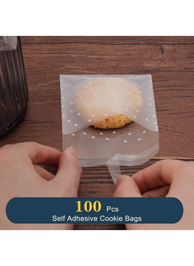 FLYTT Self Adhesive Cookie Bags Treat Bags Resealable Cellophane Bags White Polka Dot Individual Cookie Bags With Thank You Stickers For Gift Giving (3.9''X3.9'' 100 Pcs)  - Image 3