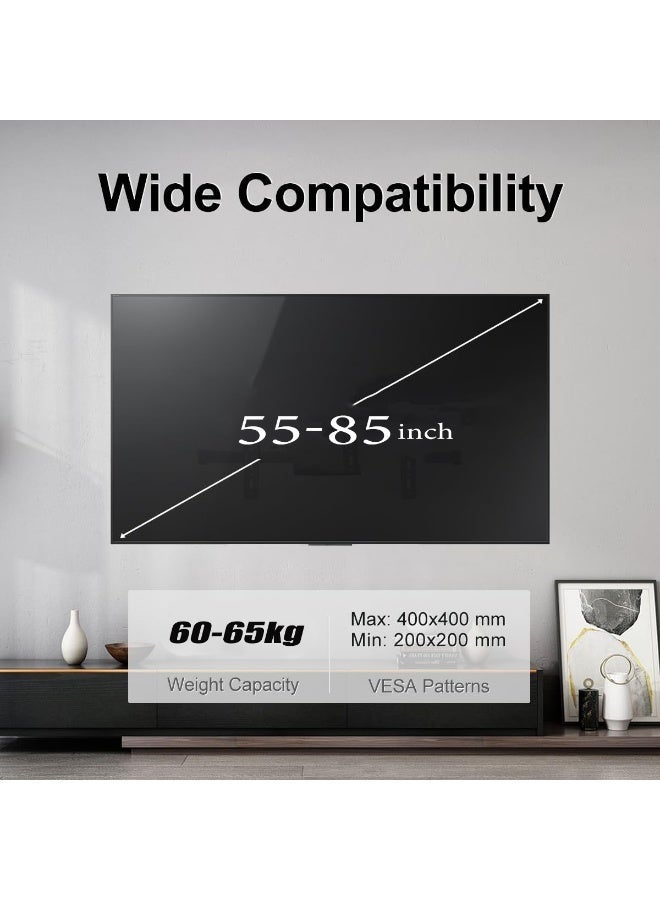التلفزيون الجدار جبل قوس, التلفزيون جبل مع مزدوجة المفصلية الأسلحة, ل 55-85 بوصة LED LCD Oled, 4k تلفزيونات شاشة مسطحة منحنية شاشات التلفزيونات, ماكس تحميل 65kg, أداة الميل الحر, الدوار, التمديد, التسوية - Image 2