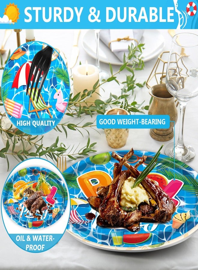 Lonfliness 50PCS Swimming Pool Oval Paper Plates Large 11inch Disposable Summer Beach Paper Plate Heavy Duty Dish Tray for Pool Theme Birthday Party Supplies BBQ Gathering Dinner Decor - Image 3