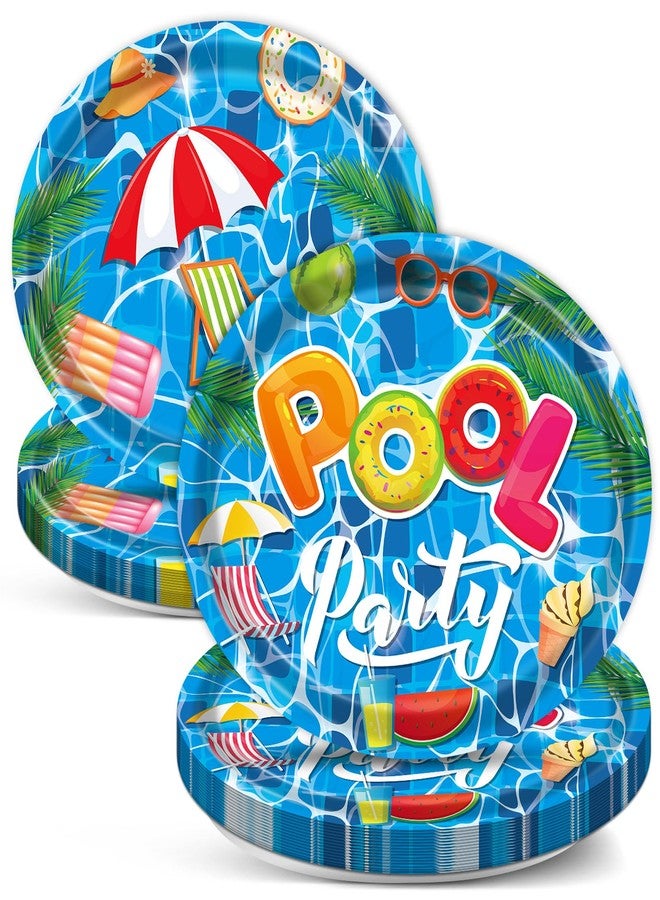 Lonfliness 50PCS Swimming Pool Oval Paper Plates Large 11inch Disposable Summer Beach Paper Plate Heavy Duty Dish Tray for Pool Theme Birthday Party Supplies BBQ Gathering Dinner Decor - Image 1