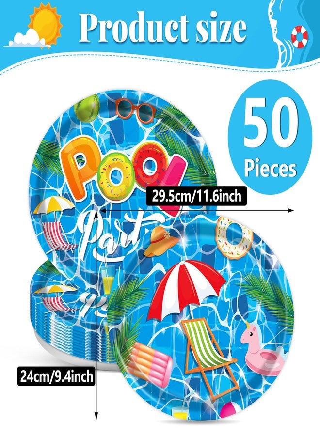 Lonfliness 50PCS Swimming Pool Oval Paper Plates Large 11inch Disposable Summer Beach Paper Plate Heavy Duty Dish Tray for Pool Theme Birthday Party Supplies BBQ Gathering Dinner Decor - Image 2
