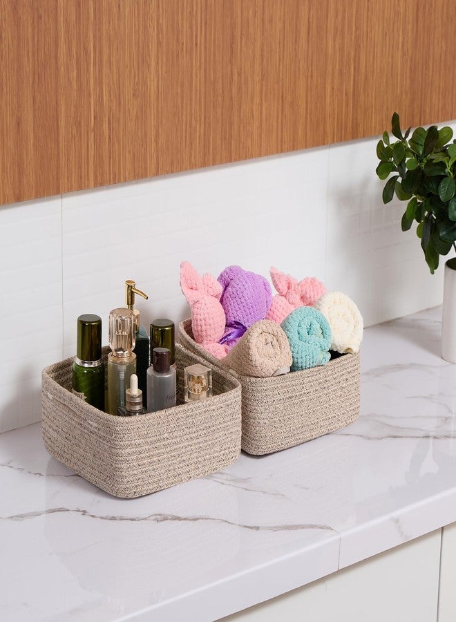 MiniArk Small Square Shallow Baskets for Organizing, 9.7x9.7x4.3 Inch Rope Woven Storage Bins for Cubes Closet, Shelves Storage, Boho Decorative Basket, 2 Packs Mixed Brown - Image 4