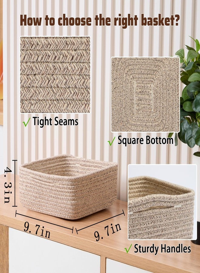 MiniArk Small Square Shallow Baskets for Organizing, 9.7x9.7x4.3 Inch Rope Woven Storage Bins for Cubes Closet, Shelves Storage, Boho Decorative Basket, 2 Packs Mixed Brown - Image 2