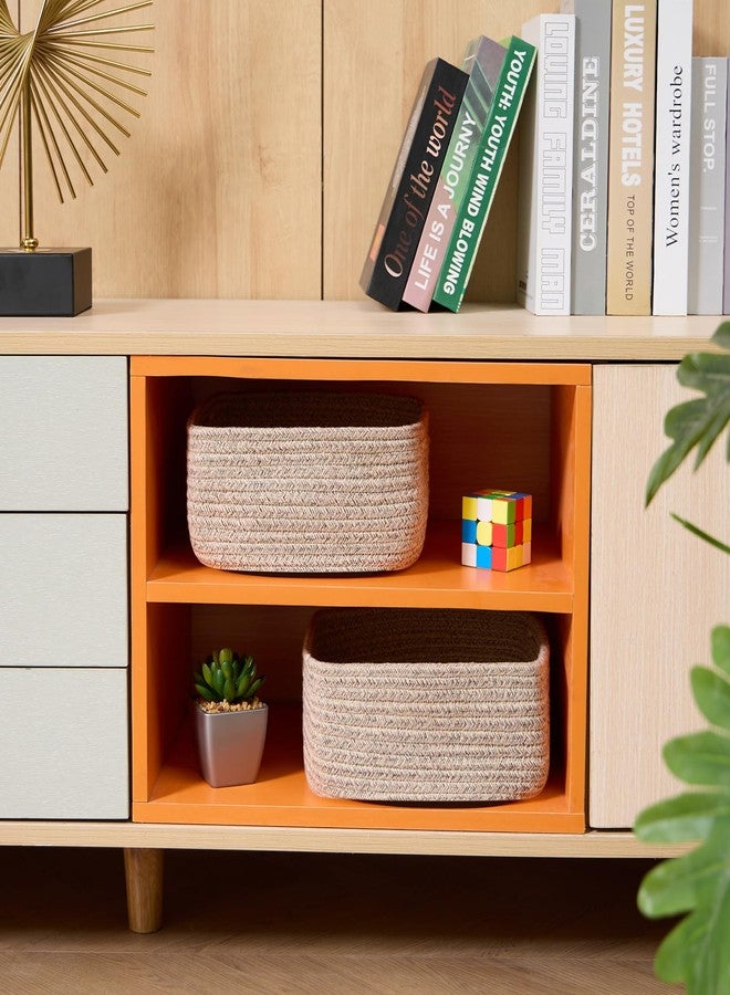 MiniArk Small Square Shallow Baskets for Organizing, 9.7x9.7x4.3 Inch Rope Woven Storage Bins for Cubes Closet, Shelves Storage, Boho Decorative Basket, 2 Packs Mixed Brown - Image 5