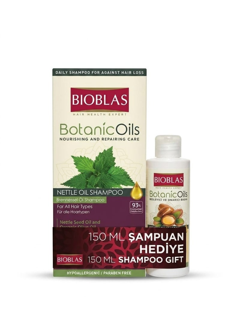 BIOBLAS BOTANIC OILS NOURISHING AND REPAIRING CARE NETTLE OIL SHAMPOO FOR ALL HAIR TYPES 360 ML PARABEN FREE+SHAMPOO 150 ML FREE - Image 1