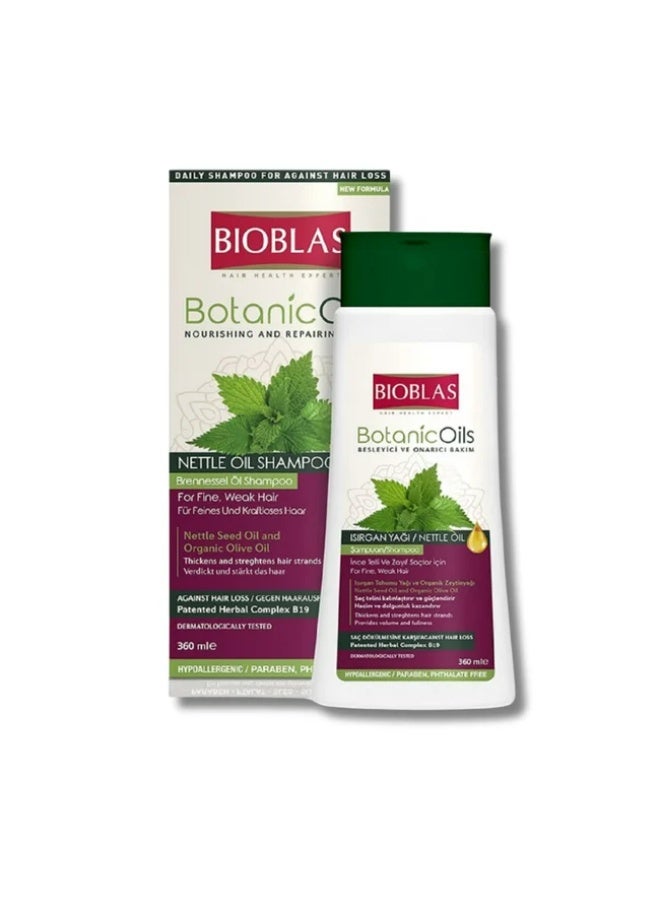 BIOBLAS BOTANIC OILS NOURISHING AND REPAIRING CARE NETTLE OIL SHAMPOO FOR ALL HAIR TYPES 360 ML PARABEN FREE+SHAMPOO 150 ML FREE - Image 2