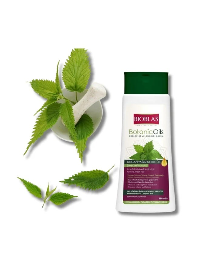 BIOBLAS BOTANIC OILS NOURISHING AND REPAIRING CARE NETTLE OIL SHAMPOO FOR ALL HAIR TYPES 360 ML PARABEN FREE+SHAMPOO 150 ML FREE - Image 5