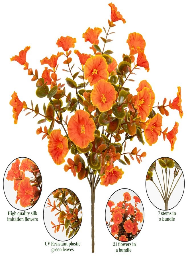 Lnoicy Artificial Flowers for Outdoor 12 Bundles Eucalyptus Fake Flowers for Autumn Decor,UV Resistant Fake Morning Glory for Home/Porch/Garden Decoration（Fall Orange） - Image 3