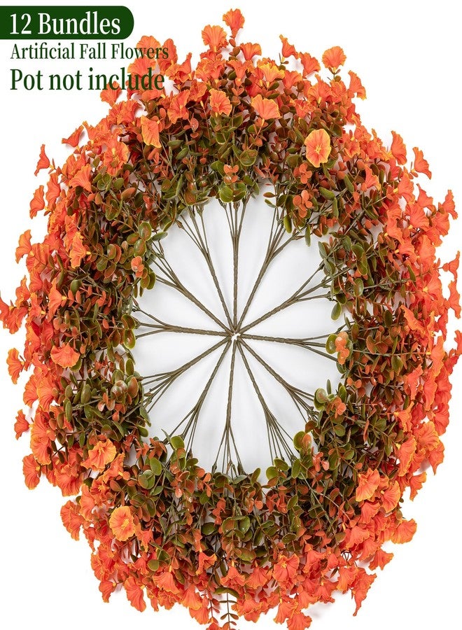 Lnoicy Artificial Flowers for Outdoor 12 Bundles Eucalyptus Fake Flowers for Autumn Decor,UV Resistant Fake Morning Glory for Home/Porch/Garden Decoration（Fall Orange） - Image 4