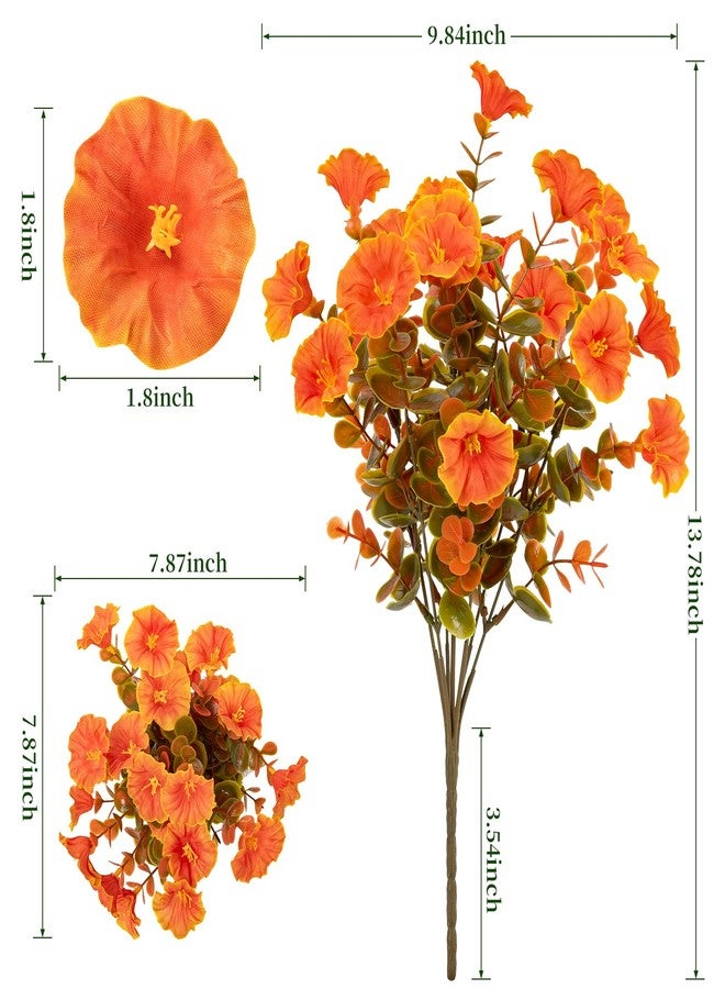 Lnoicy Artificial Flowers for Outdoor 12 Bundles Eucalyptus Fake Flowers for Autumn Decor,UV Resistant Fake Morning Glory for Home/Porch/Garden Decoration（Fall Orange） - Image 2