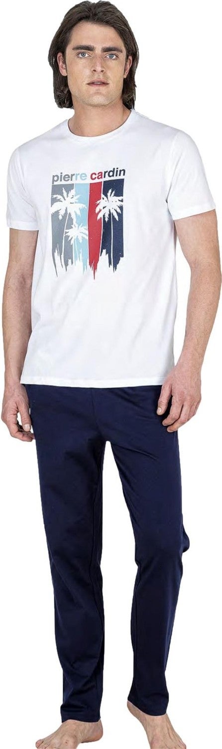 pierre cardin 100% Cotton Full Pattern Pajama Set, Men's T-Shirt Trouser Set, Pockets - Image 1