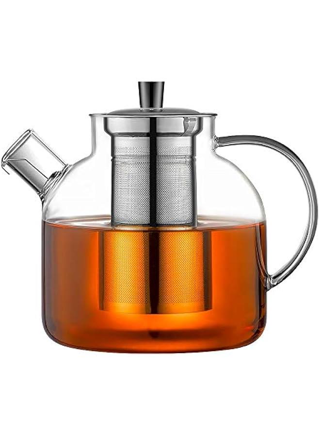 MIXDE 1500ml(50oz) Glass Teapot with Removable Infuser,   Safe Large Tea Pot, Blooming and Loose Leaf Hand Crafted Kettle for Women and Adult with Stainless Infuser - Image 1