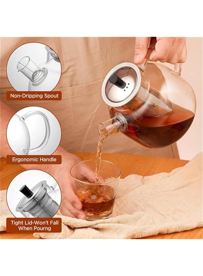 MIXDE 1500ml(50oz) Glass Teapot with Removable Infuser,   Safe Large Tea Pot, Blooming and Loose Leaf Hand Crafted Kettle for Women and Adult with Stainless Infuser - Image 2
