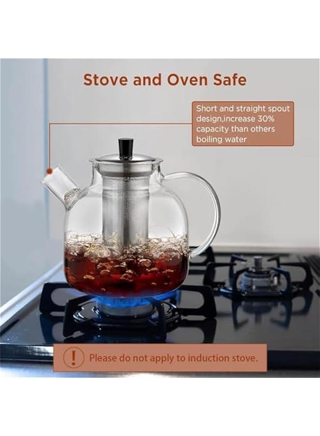 MIXDE 1500ml(50oz) Glass Teapot with Removable Infuser,   Safe Large Tea Pot, Blooming and Loose Leaf Hand Crafted Kettle for Women and Adult with Stainless Infuser - Image 4