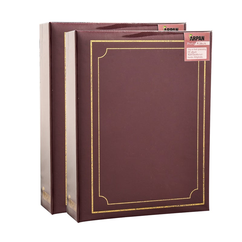ARPAN Photo album 6x4''/10 x 15cm for 200 photos, slip in case padded album pack of 2 (Burgundy padded) - Image 1