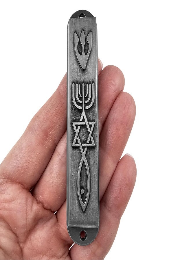 تاليسمان فور يو مزوزة من البيوتر من تاليسمان فور يو مع لفافة للباب، علبة مزوزة ثلاثية الأبعاد تحمل ختم المسيح، نجمة داود، شمعدان القدس، مزوزات، إسرائيل، فن يهودي، هدية، 3.5 بوصة (1) - Image 5
