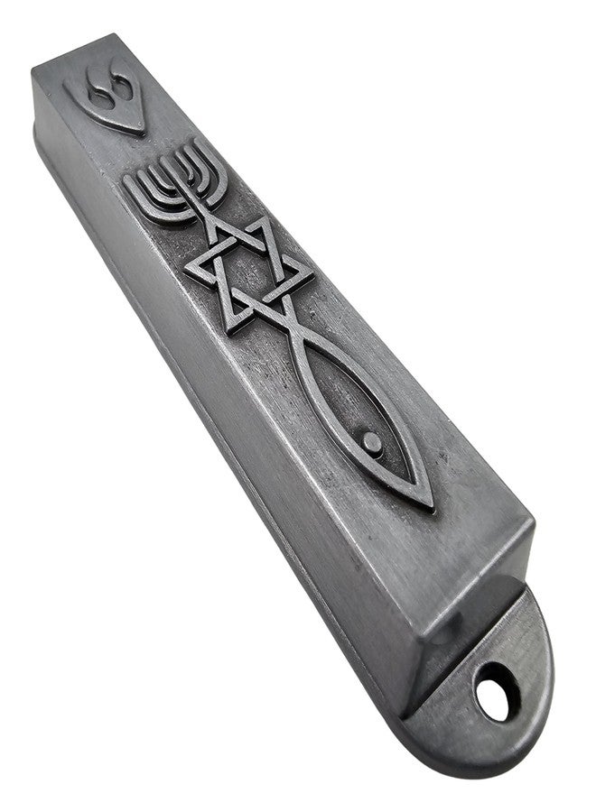 تاليسمان فور يو مزوزة من البيوتر من تاليسمان فور يو مع لفافة للباب، علبة مزوزة ثلاثية الأبعاد تحمل ختم المسيح، نجمة داود، شمعدان القدس، مزوزات، إسرائيل، فن يهودي، هدية، 3.5 بوصة (1) - Image 4