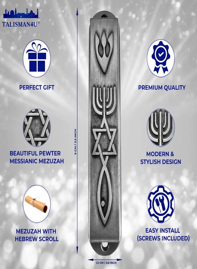 تاليسمان فور يو مزوزة من البيوتر من تاليسمان فور يو مع لفافة للباب، علبة مزوزة ثلاثية الأبعاد تحمل ختم المسيح، نجمة داود، شمعدان القدس، مزوزات، إسرائيل، فن يهودي، هدية، 3.5 بوصة (1) - Image 2