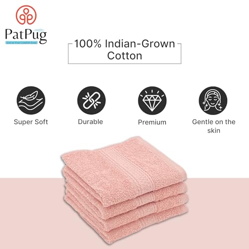 PatPug 100% Indian Ultra Soft Cotton 4 Piece Face Towel, Napkin, Baby Face Towel, 500 GSM for facewash, Gym, Travel, Hanky (Baby Pink) - Image 5