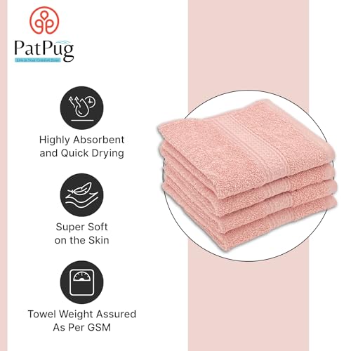 PatPug 100% Indian Ultra Soft Cotton 4 Piece Face Towel, Napkin, Baby Face Towel, 500 GSM for facewash, Gym, Travel, Hanky (Baby Pink) - Image 2