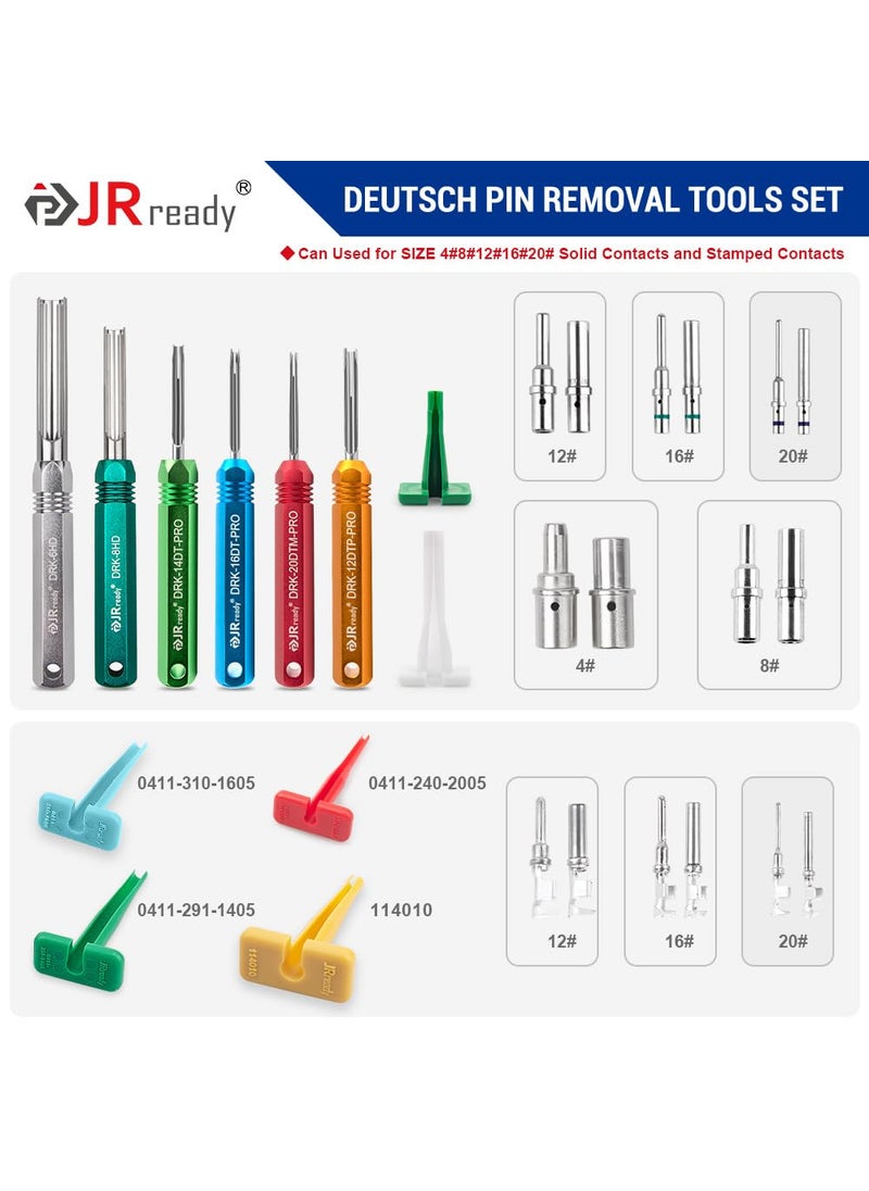 JRready ST5257-PRO Deutsch Connector Tool Kit for 4#8#16#12#20# Solid/Stamped Contacts 6-22 AWG, with Plastic DRK-RT1 Pin Removal Tool for Deutsch DT,DTM,DTP,DTV,HD Series Connector Release Tool