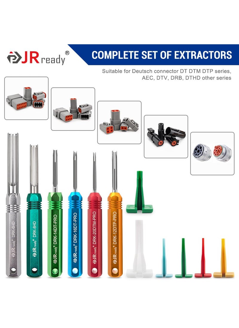 JRready ST5257-PRO Deutsch Connector Tool Kit for 4#8#16#12#20# Solid/Stamped Contacts 6-22 AWG, with Plastic DRK-RT1 Pin Removal Tool for Deutsch DT,DTM,DTP,DTV,HD Series Connector Release Tool
