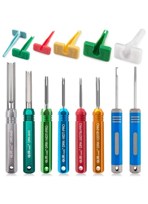 JRready ST5257-PRO Deutsch Connector Tool Kit for 4#8#16#12#20# Solid/Stamped Contacts 6-22 AWG, with Plastic DRK-RT1 Pin Removal Tool for Deutsch DT,DTM,DTP,DTV,HD Series Connector Release Tool