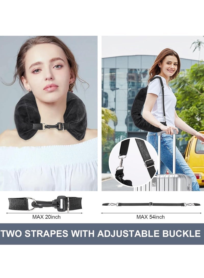 YelaJoy Stuffable Travel Pillow for Extra Luggage, Velvet Travel Neck Pillow Storage Bag with Adjustable Neck Size, Only Travel Pillowcase, No Filler, Black Elastic Velvet, Fits Up to 3 Days Travel Essentials Multifunctional U-Shapes Pillow （Black） - Image 3