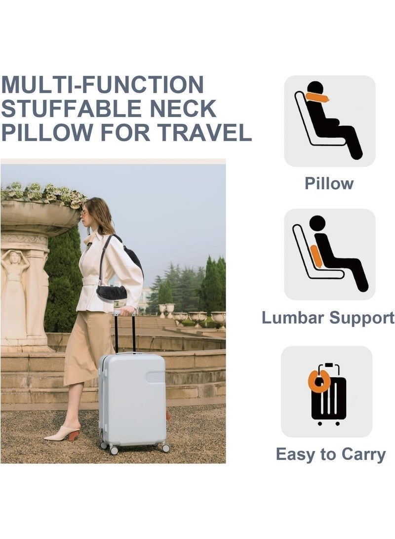 YelaJoy Stuffable Travel Pillow for Extra Luggage, Velvet Travel Neck Pillow Storage Bag with Adjustable Neck Size, Only Travel Pillowcase, No Filler, Black Elastic Velvet, Fits Up to 3 Days Travel Essentials Multifunctional U-Shapes Pillow （Black） - Image 4