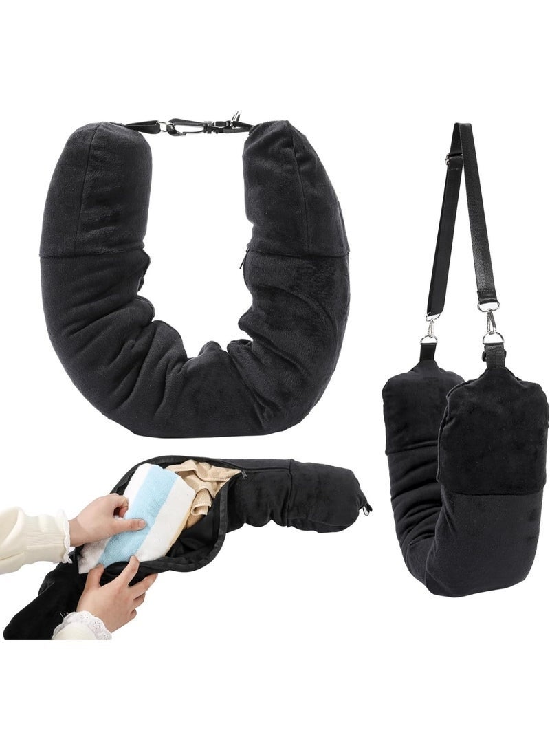 YelaJoy Stuffable Travel Pillow for Extra Luggage, Velvet Travel Neck Pillow Storage Bag with Adjustable Neck Size, Only Travel Pillowcase, No Filler, Black Elastic Velvet, Fits Up to 3 Days Travel Essentials Multifunctional U-Shapes Pillow （Black） - Image 1