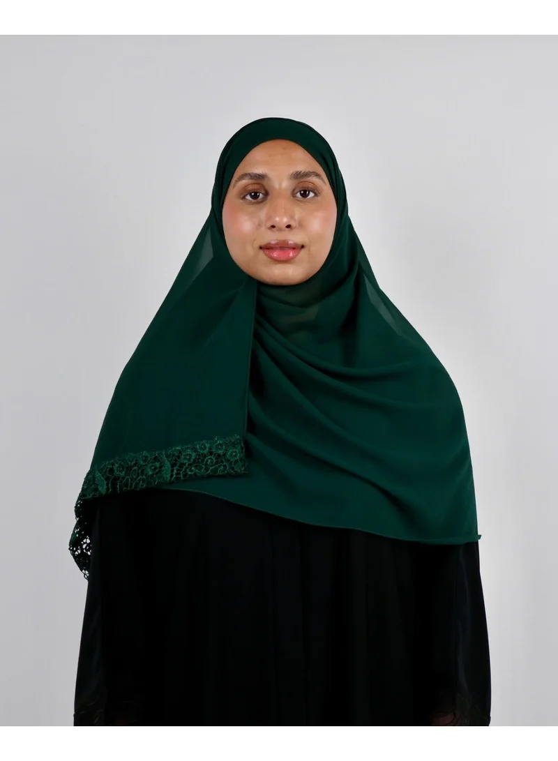 Jameela Embroidered Floral Lace Georgette Scarf - Pack of 2 (Dark Green & Taupe Grey)