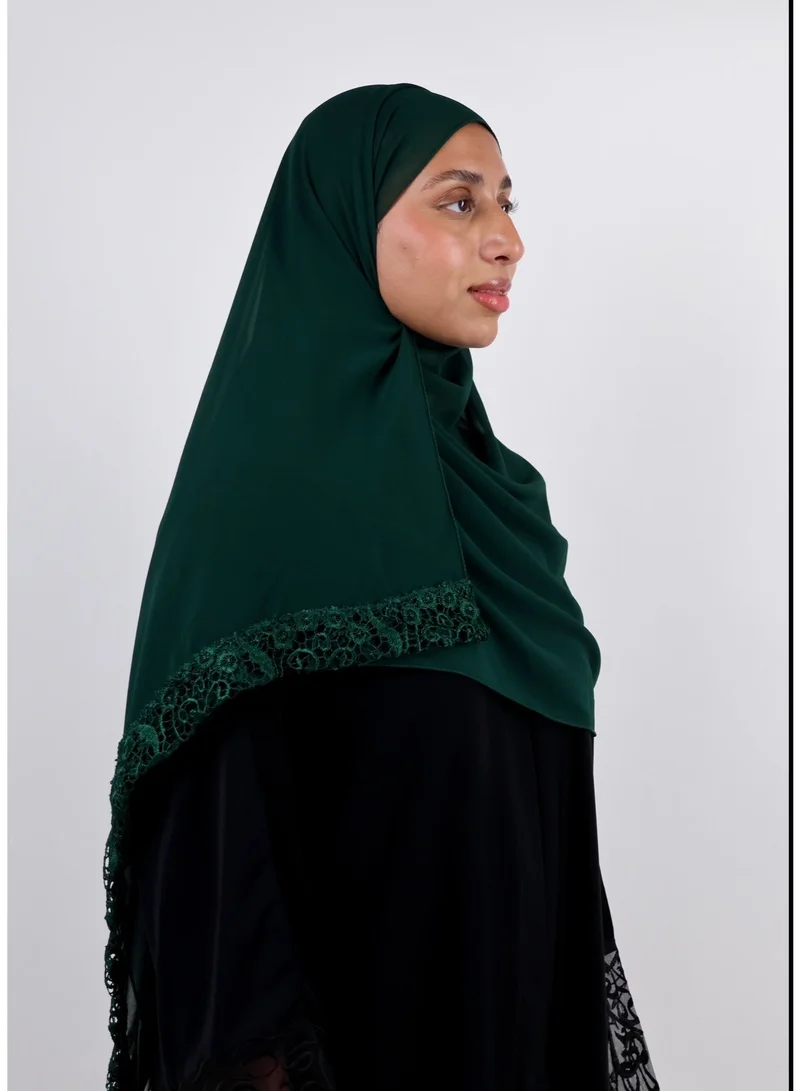JAMEELA  Jameela Embroidered Floral Lace Georgette Scarf - Pack of 2 (Dark Green & Taupe Grey) for Women | Best Price UAE