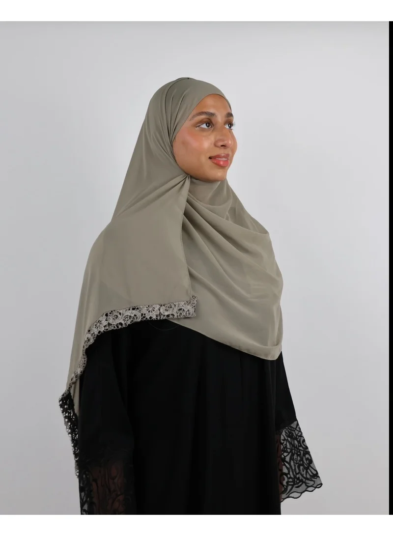 JAMEELA  Jameela Embroidered Floral Lace Georgette Scarf - Pack of 2 (Dark Green & Taupe Grey) for Women | Best Price UAE