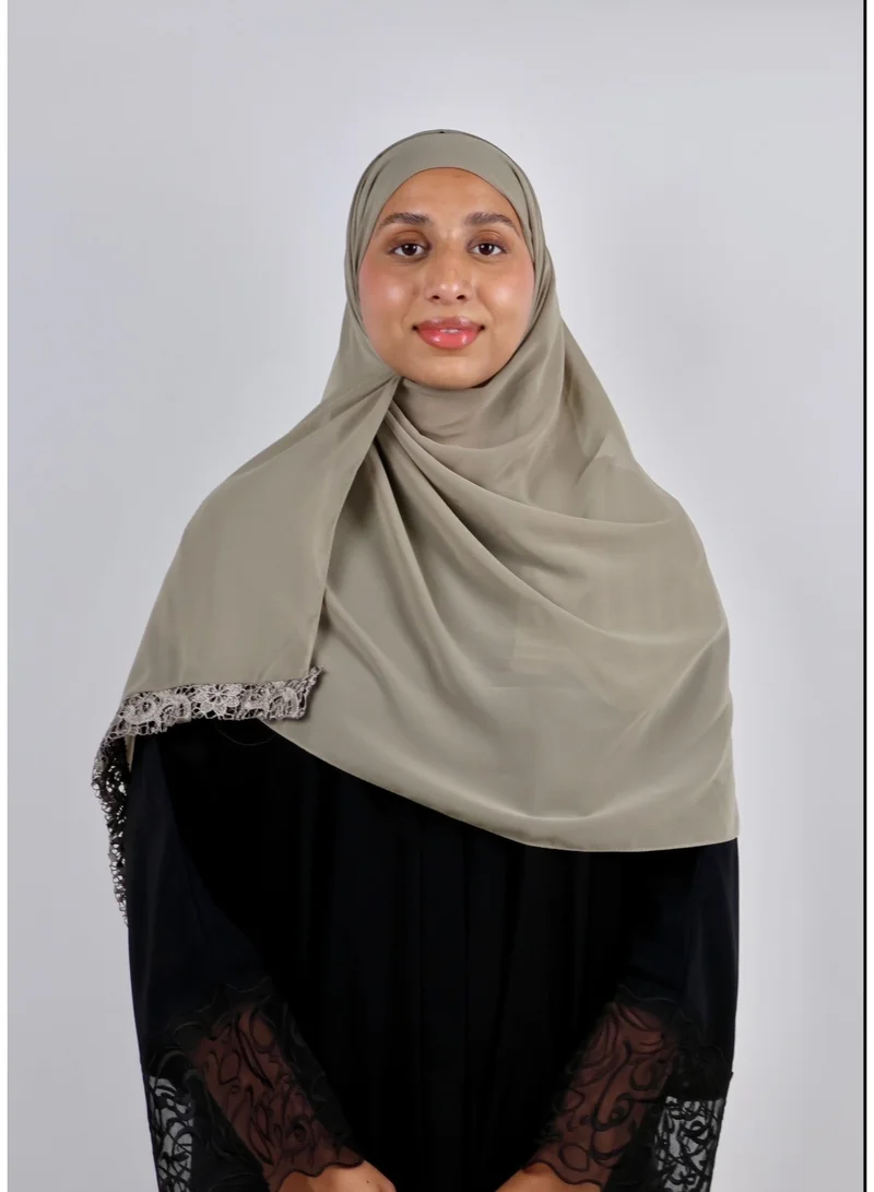 JAMEELA  Jameela Embroidered Floral Lace Georgette Scarf - Pack of 2 (Dark Green & Taupe Grey) for Women | Best Price UAE