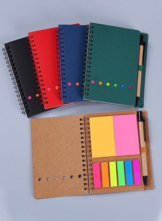 Arabest Spiral Notebooks for Note Taking, 5 Packs Small Notebooks with Pen in Holder and Sticky Notes, Page Marker Colored Index Tabs Flags (5 Colors Black/Red/Brown/Blue/Green, 5 Packs) - Image 1