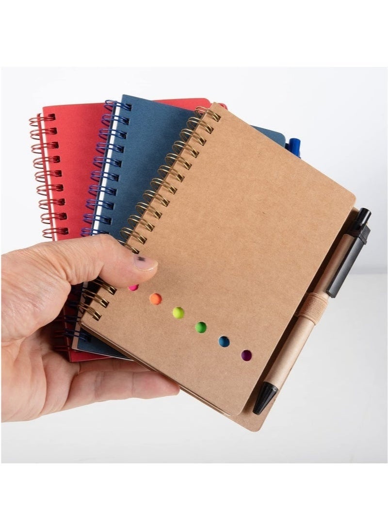 Arabest Spiral Notebooks for Note Taking, 5 Packs Small Notebooks with Pen in Holder and Sticky Notes, Page Marker Colored Index Tabs Flags (5 Colors Black/Red/Brown/Blue/Green, 5 Packs) - Image 4