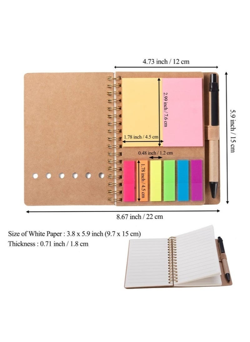 Arabest Spiral Notebooks for Note Taking, 5 Packs Small Notebooks with Pen in Holder and Sticky Notes, Page Marker Colored Index Tabs Flags (5 Colors Black/Red/Brown/Blue/Green, 5 Packs) - Image 2