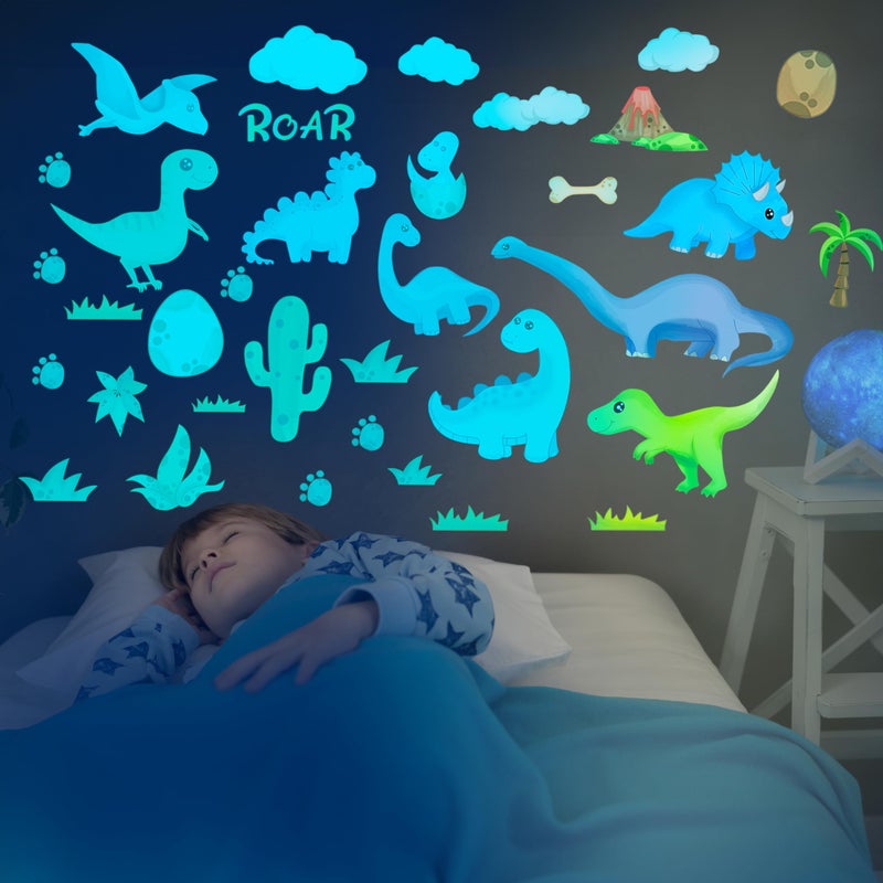 Dinosaur Room DecorGlow in The Dark Dinosaur Wall Decals for Boys Bedroom Kids Wall StickersBirthday Christmas Gift for Toddler Dino Wall Decals for Nursery RoomDinosaur Toys